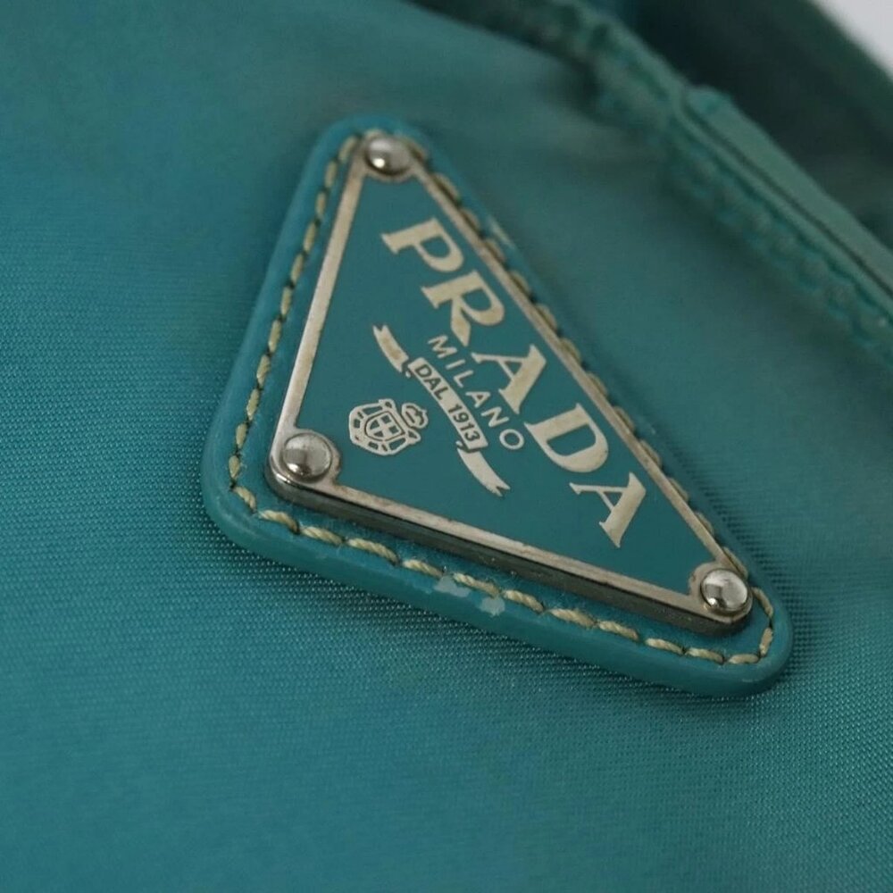 PRADA Tote Bag Nylon 2way Turquoise Blue Silver Auth ti3401 - Picture 12 of 16